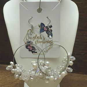 White Floating Pearl Hoop Earrings